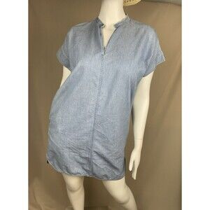 Everlane The Splitneck Shift Denim Mini Dress Women's 10 Light Wash Cozycore
